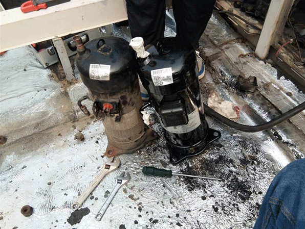 replace the burnt compressor with a new one